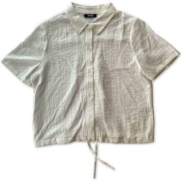 Alfani Women's Cropped Button Front Shirt Drawstring Hem Soft White Size X Large - Picture 1 of 2